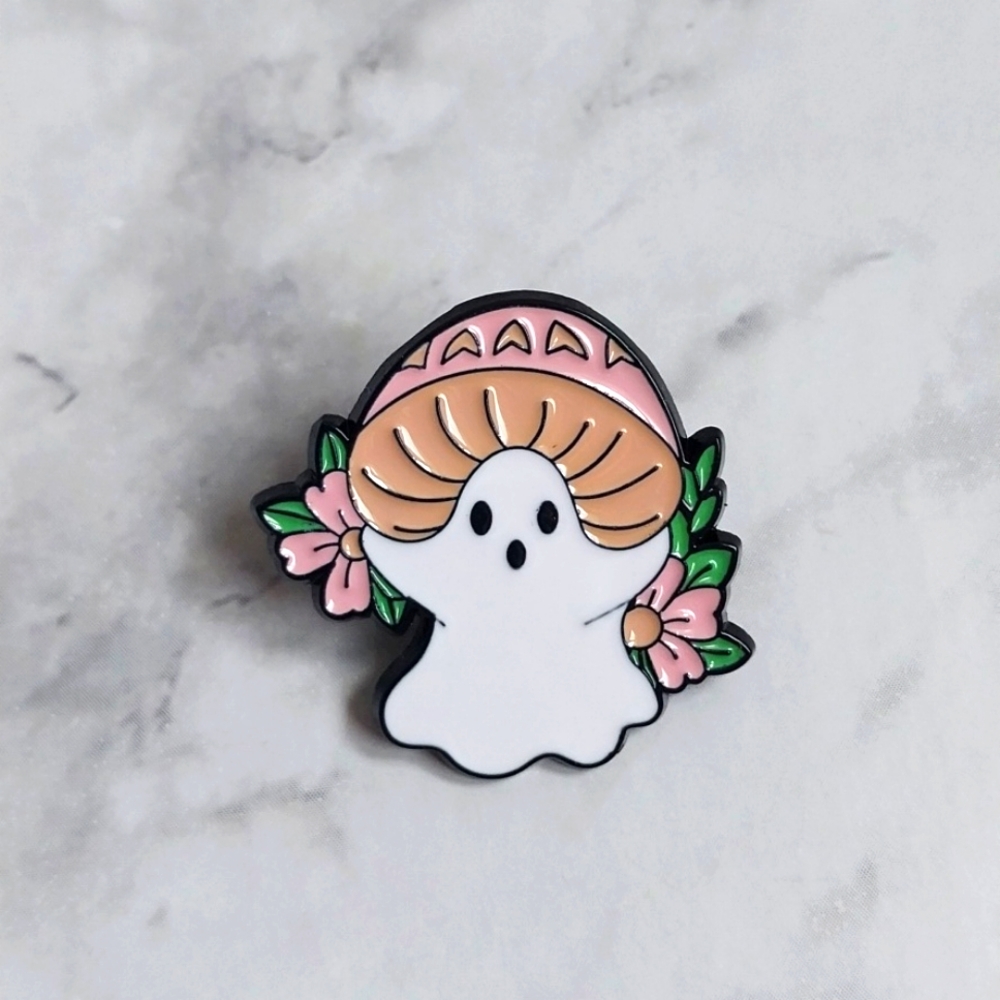 Cute ghost with flowers Brooch pin